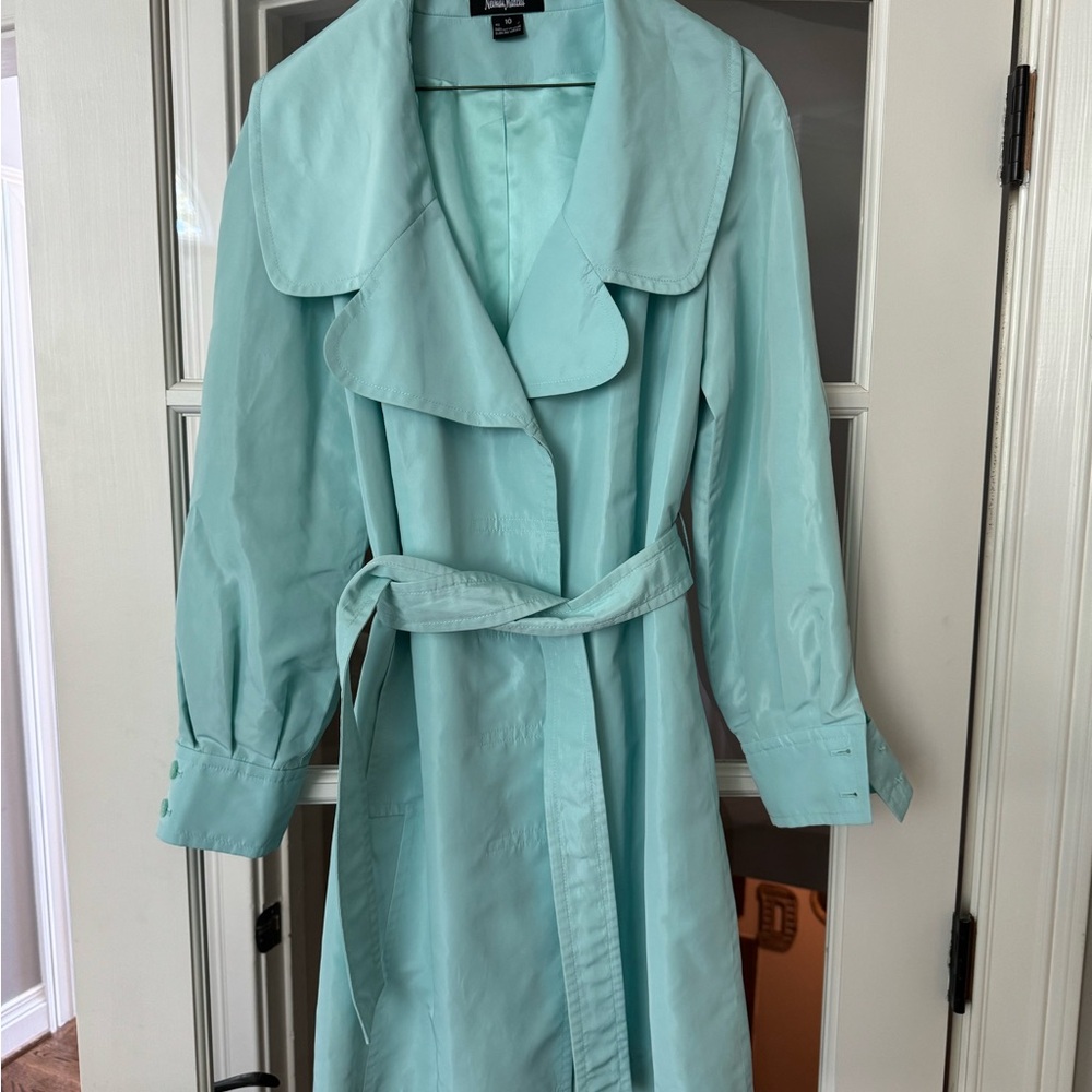 Ellen Tracy for Neiman Marcus aqua women’s lined trench coat
